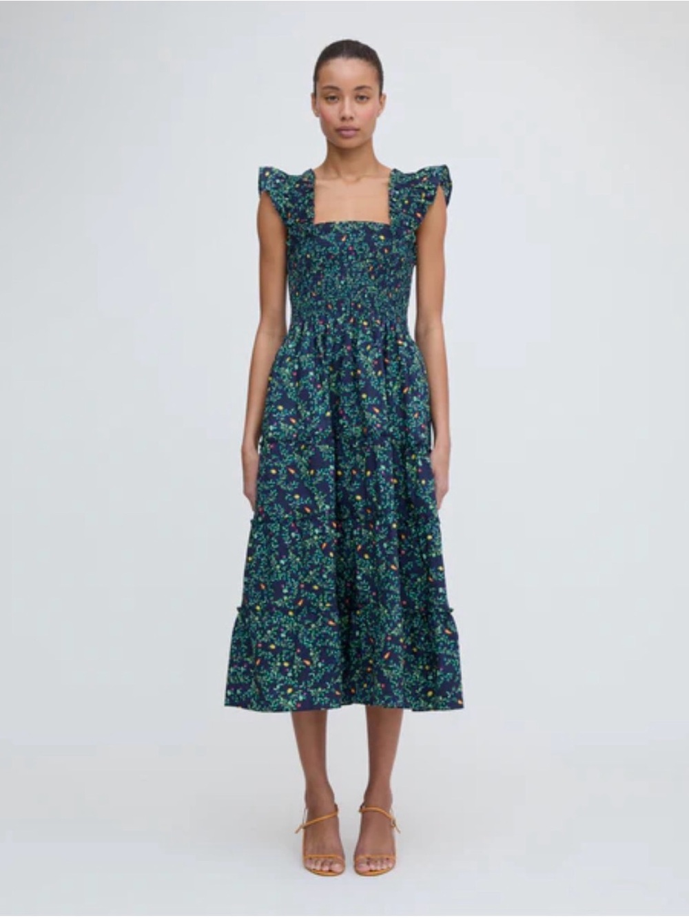 Hill House Green Floral Smocked Midi Dress